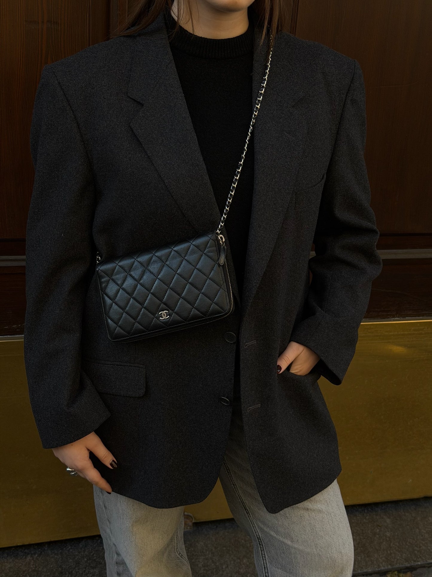 Chanel Timeless Re-Worked Zip Big Vintage Wallet with Chain Black