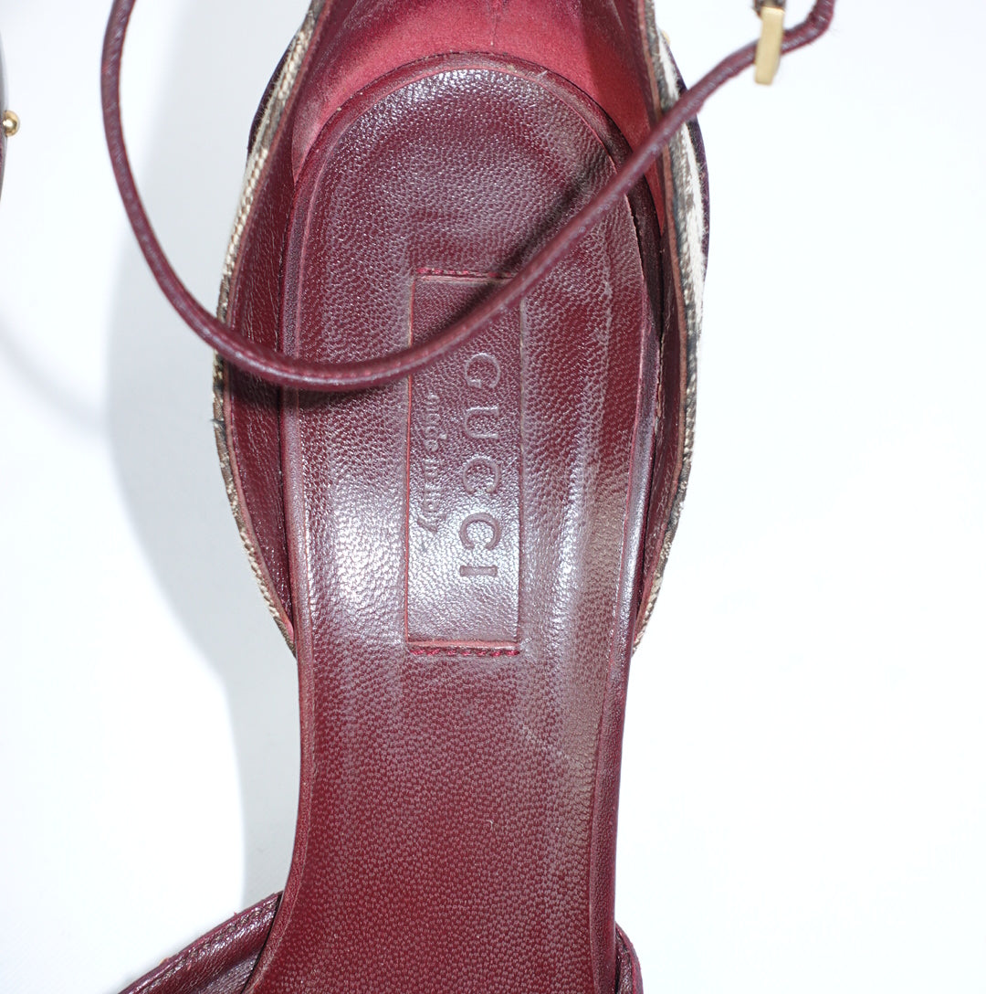 Gucci Monogram & Burgundy Horsebit Heels 37