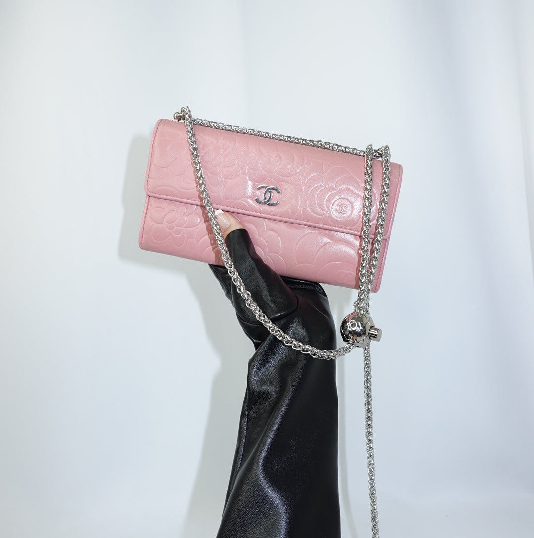 Chanel Pink Camelia Wallet w/Chain