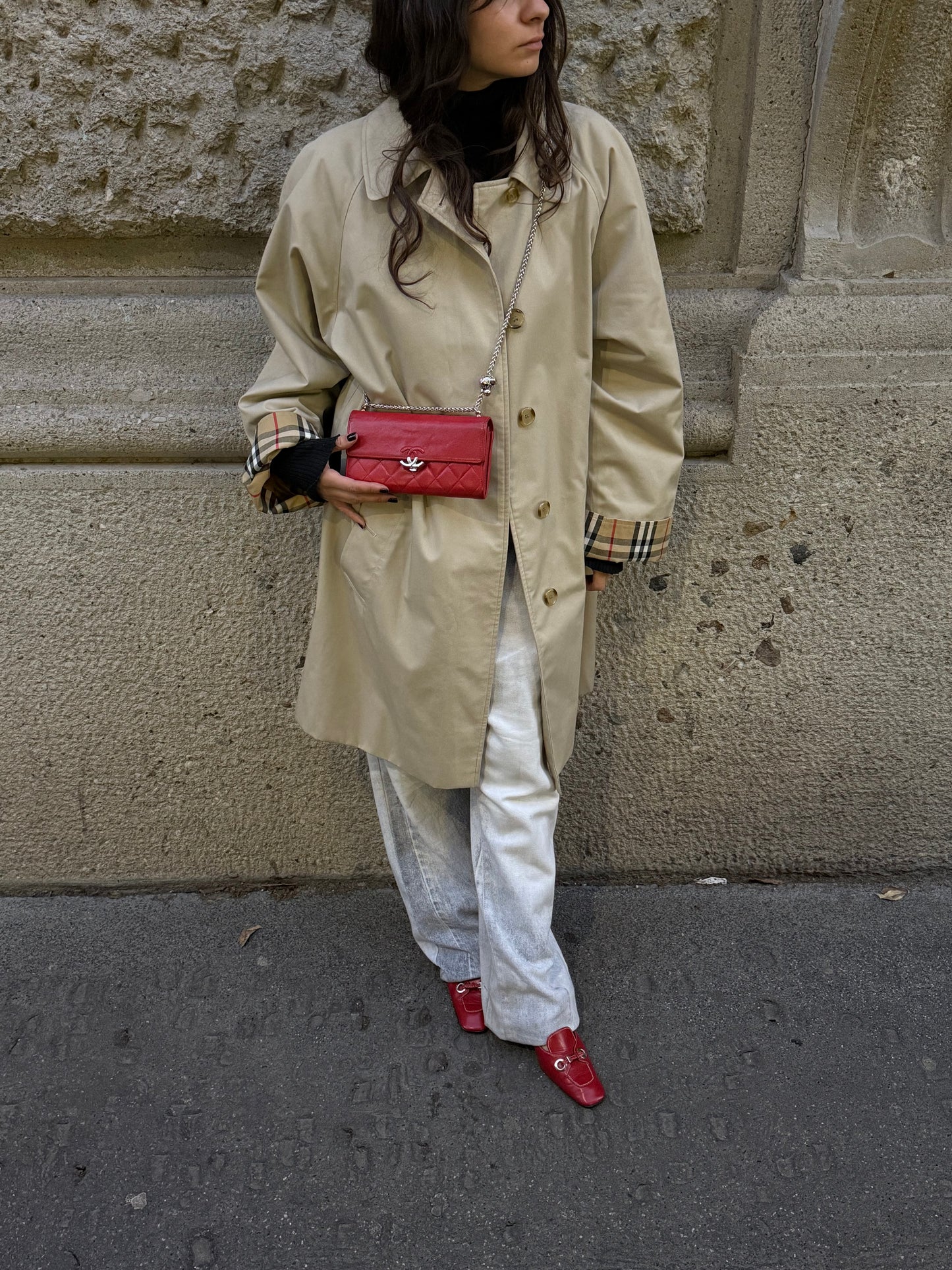 Re-Worked Chanel CC  Timeless Flap Vintage Lobster Red Wallet with Chain