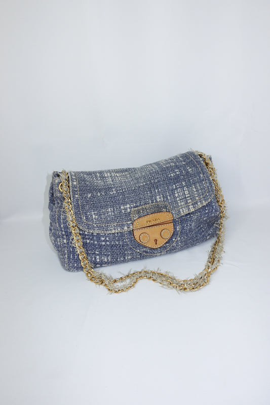 Prada Light Blue Tweed Vintage Bag