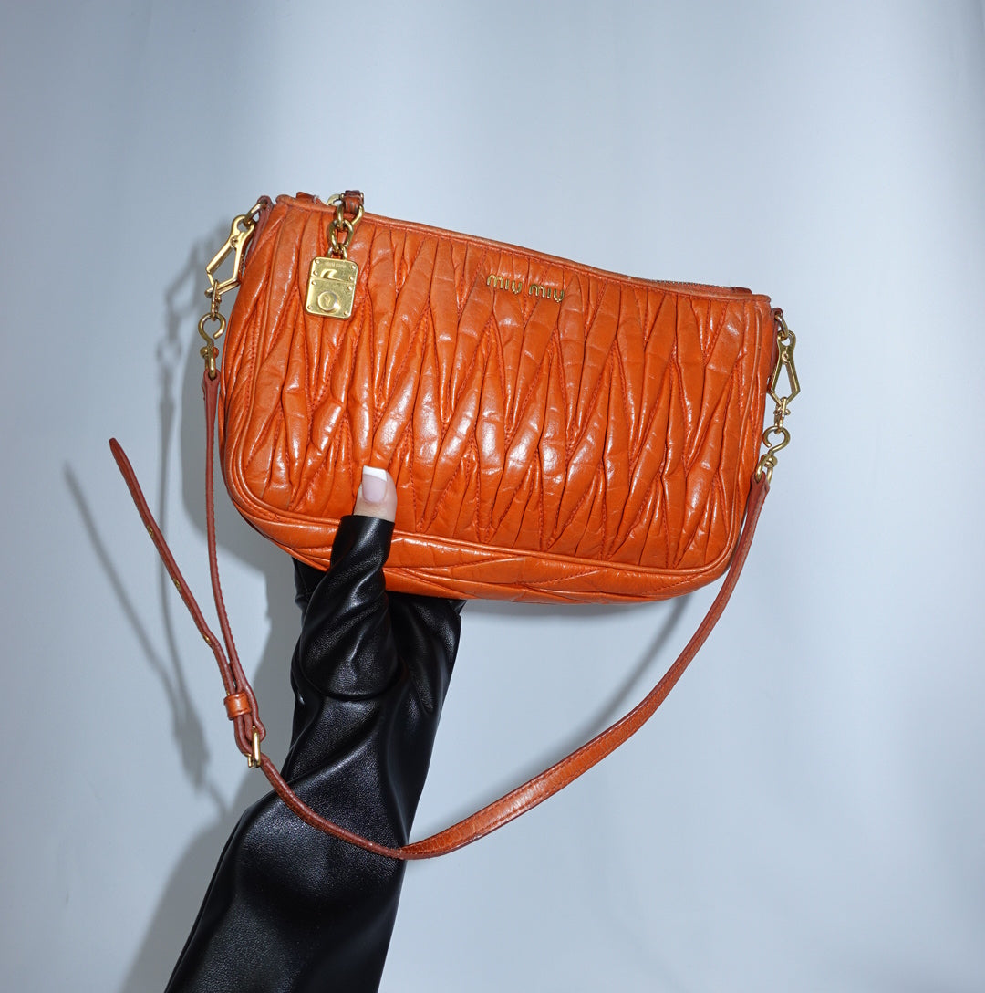 Miu Miu Orange Matelasse Shoulder Bag