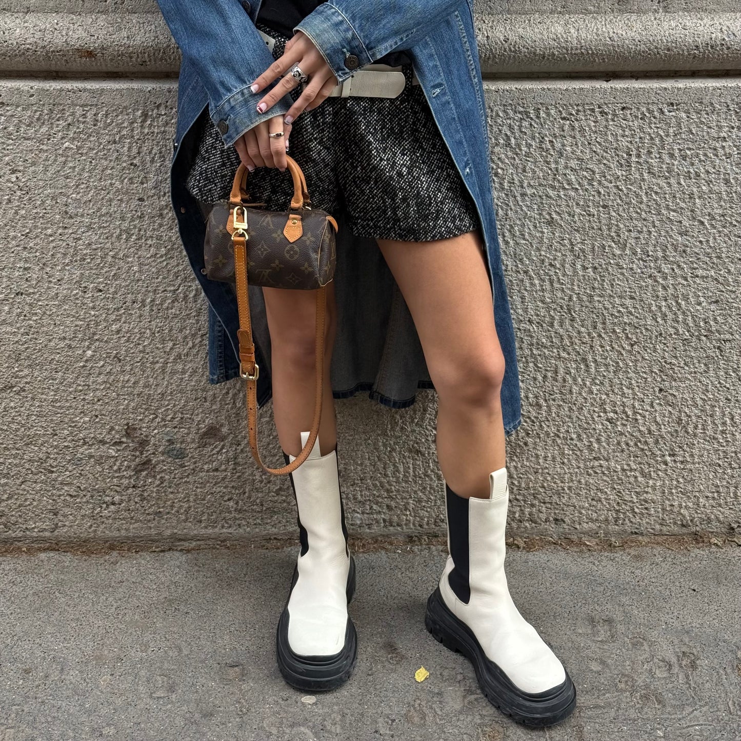 Louis Vuitton Nano Speedy Monogram con tracolla lunga