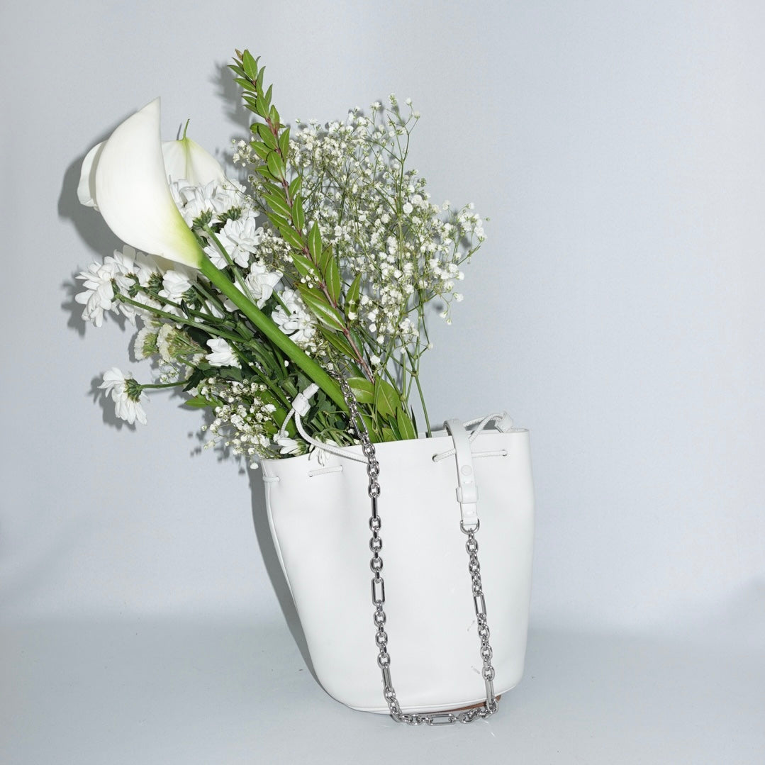 Maison Margiela White Leather Bucket Crossbody Bag