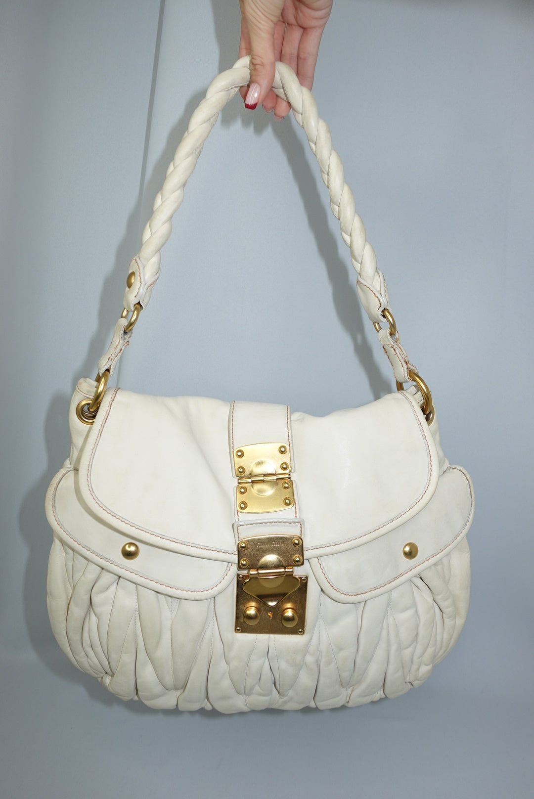 MIU MIU Vintage Coffer Off-White Matelassé Bag