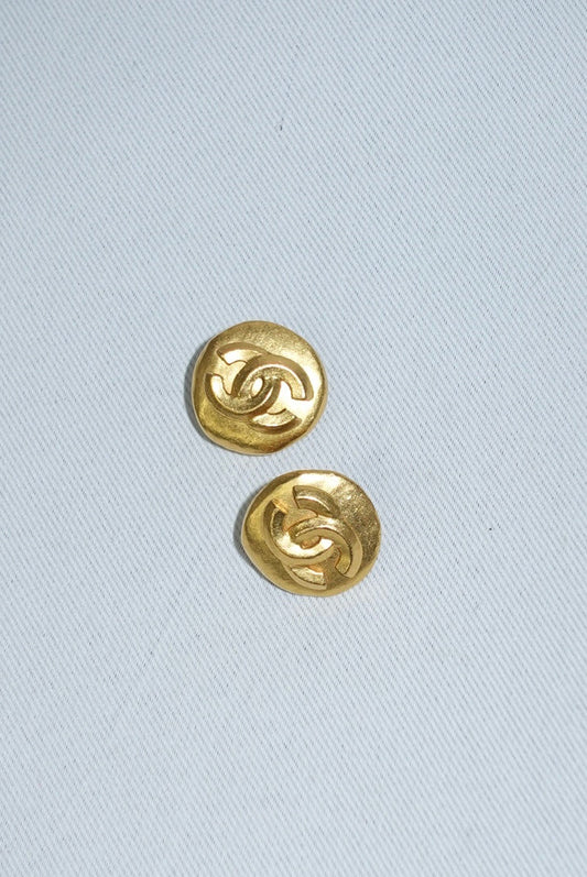 Chanel Vintage Gold-Tone Interlocking CC Logo Clip-On Earrings