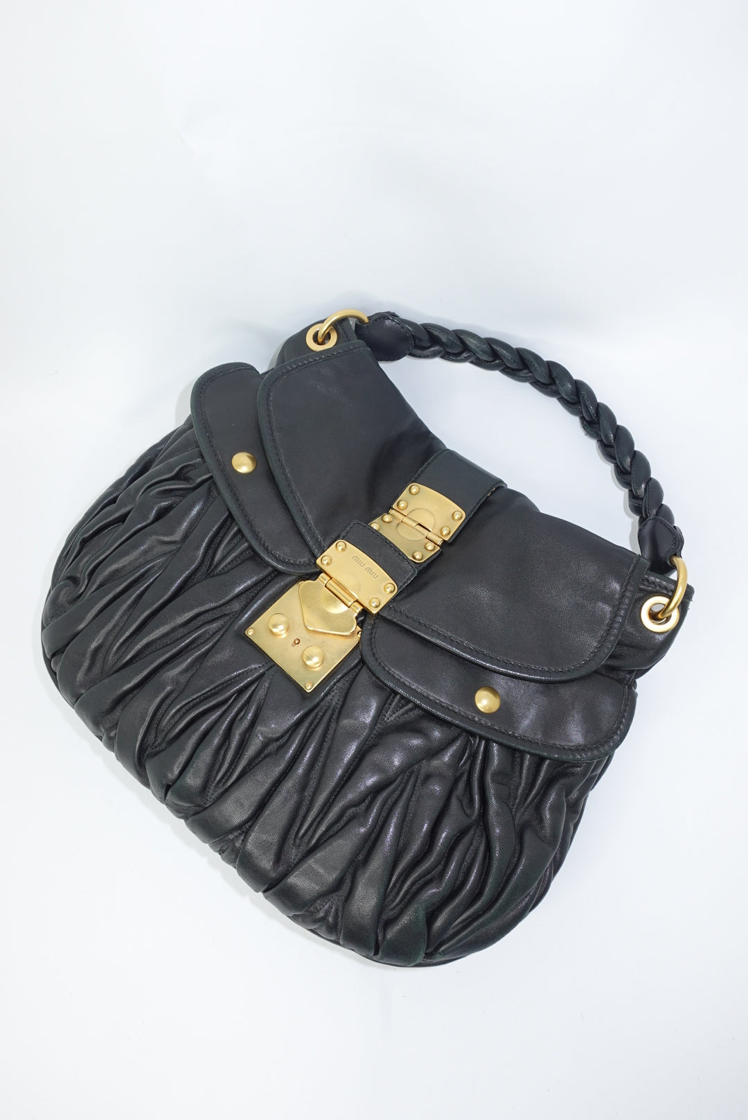 MIU MIU Vintage Coffer Black Matelassé Bag