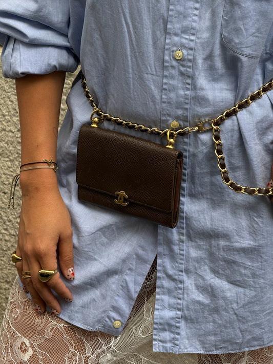 130. Re-Worked Chanel Vintage Coffee Brown W.O.C.