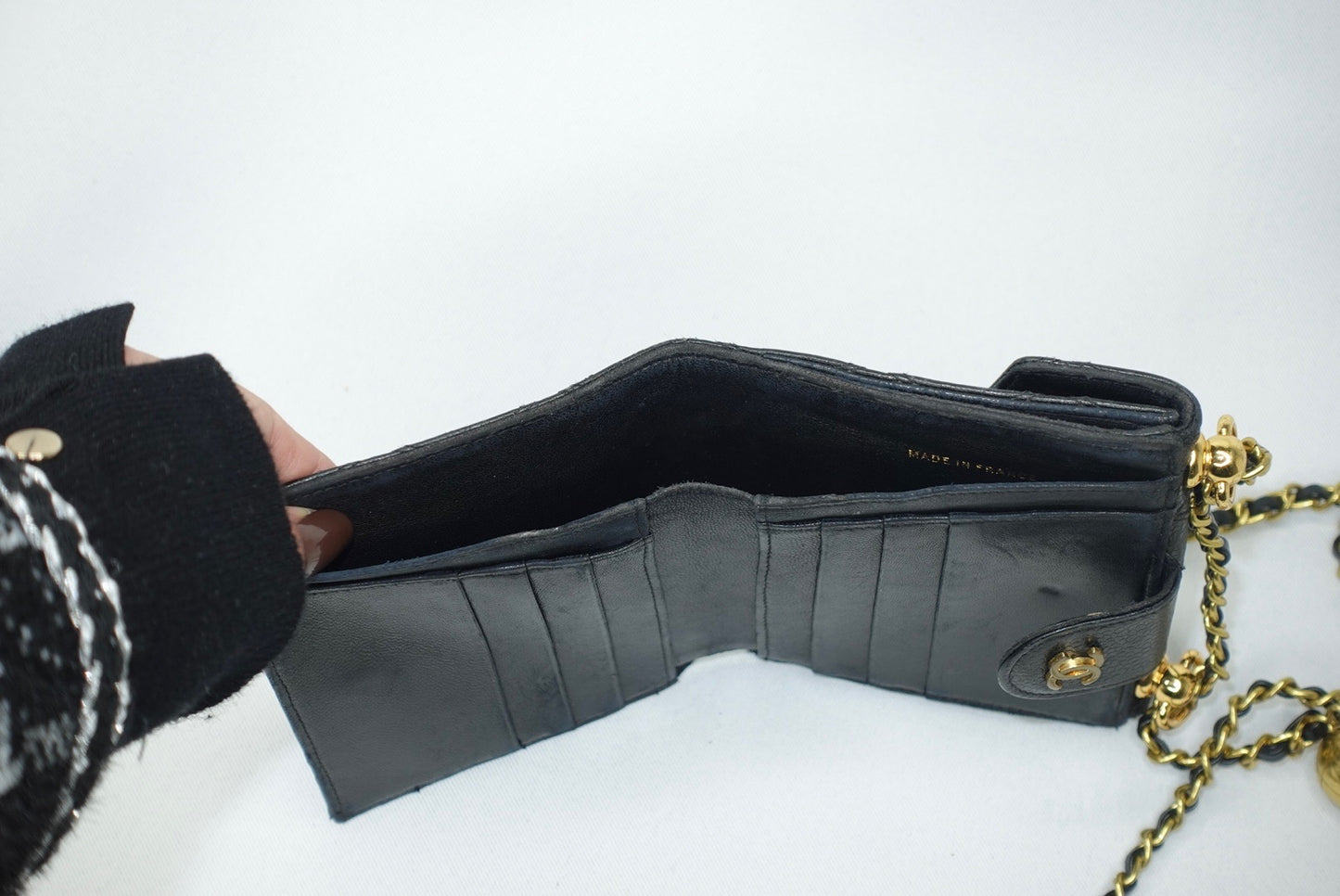 Chanel Re-Worked Small Quilted Black Leather Wallet With Chain