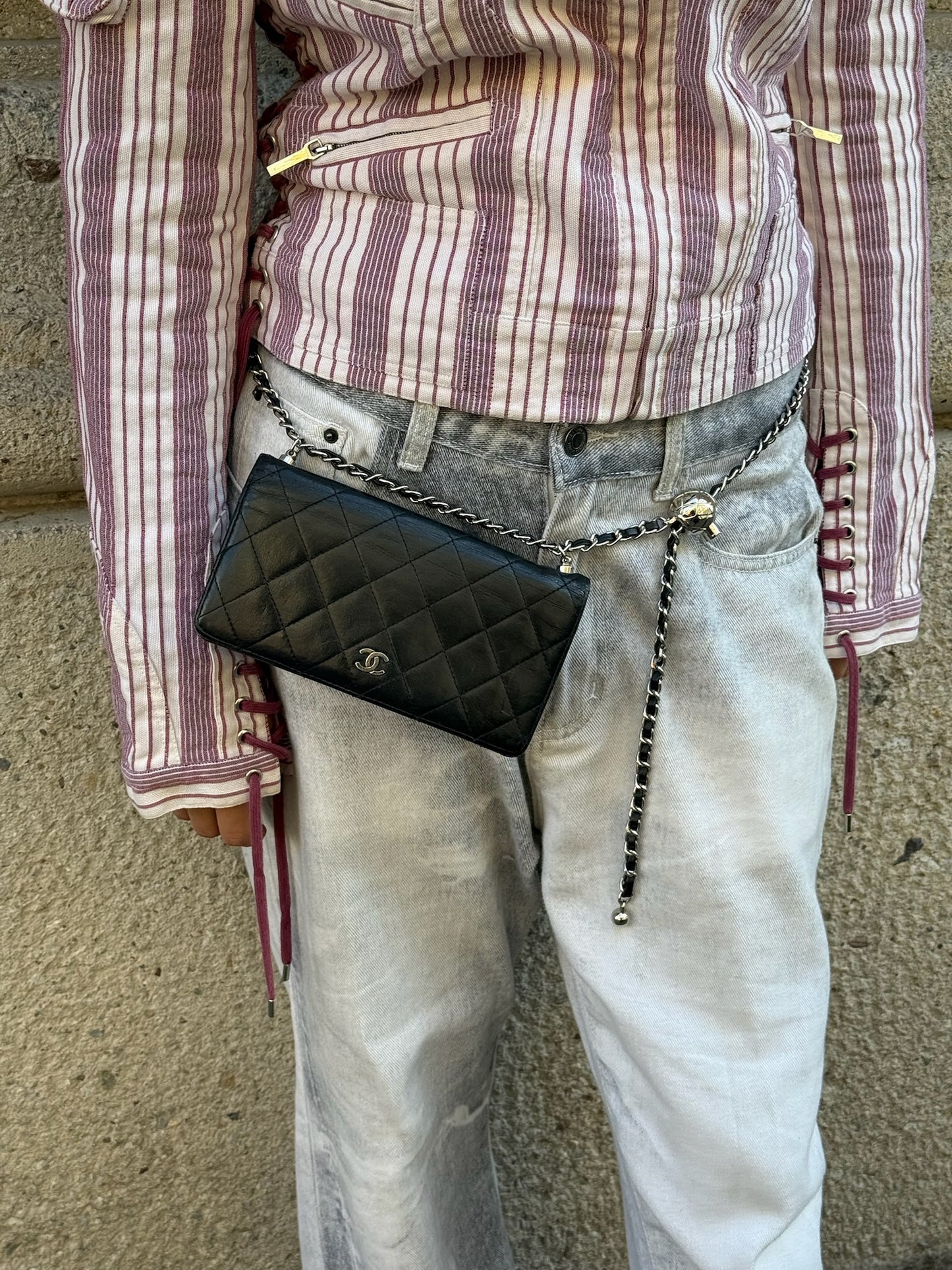 Chanel Re-Worked Black Timeless Bifold Vintage Wallet with Chain