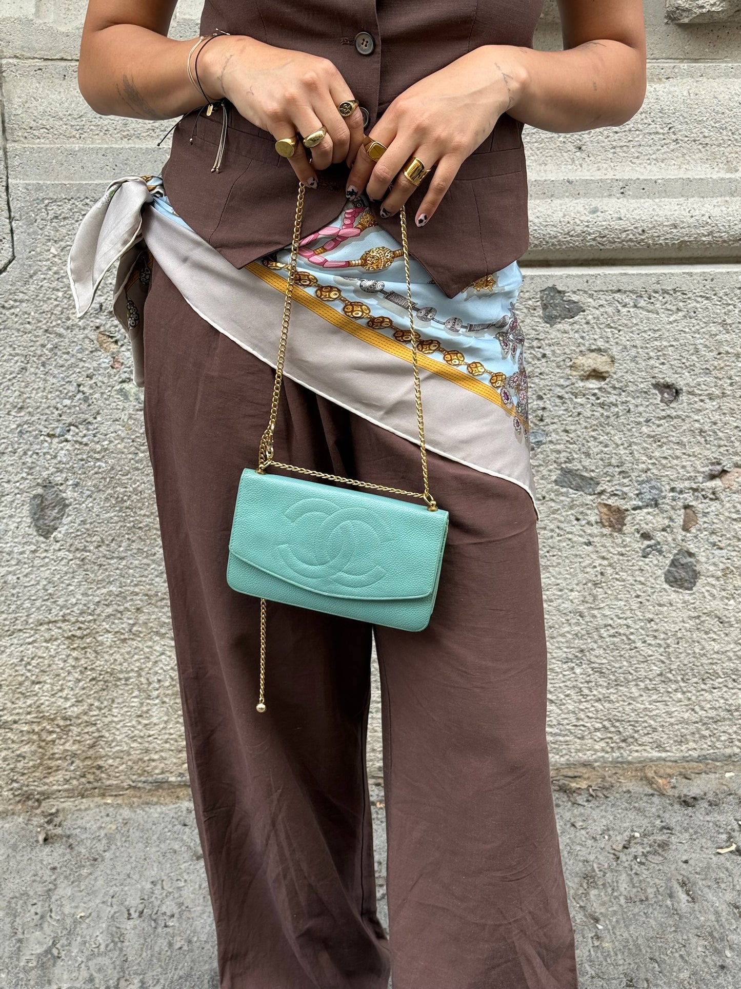 Chanel Re-Worked Flap W.O.C. Teal CC logo
