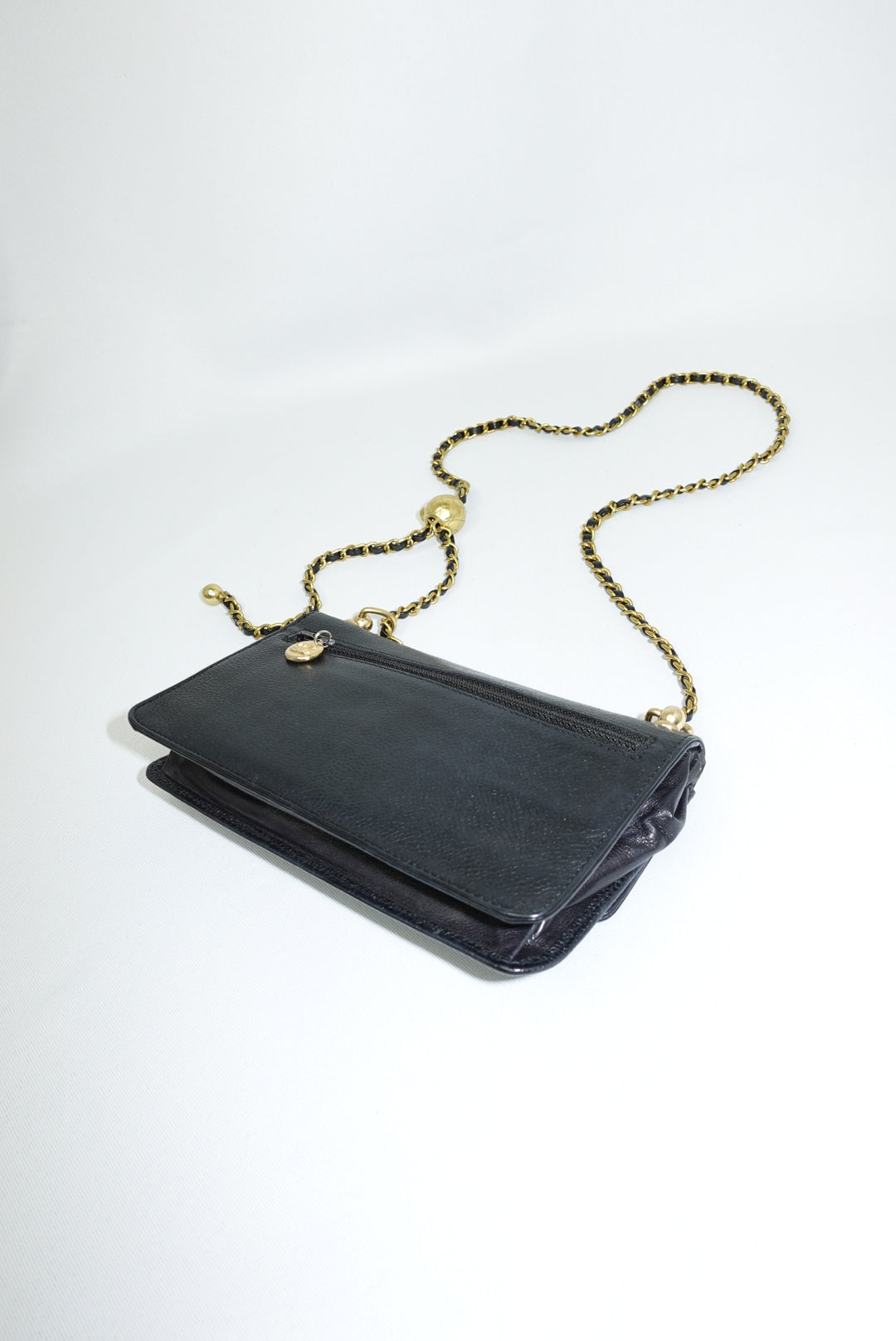 Chanel Re-Worked Vintage Flap Wallet With Chain Black Caviar CC logo