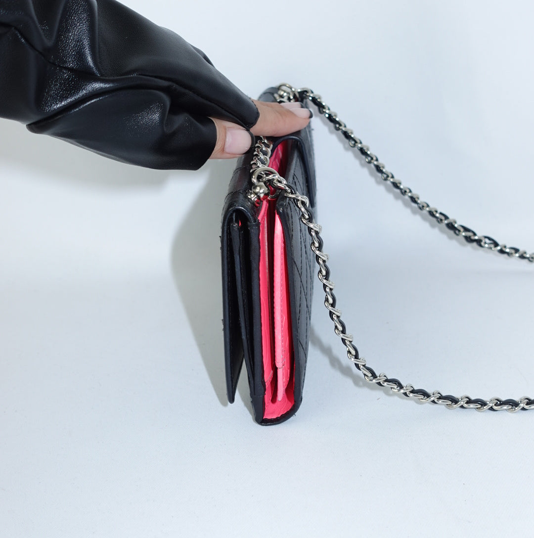 Chanel Cambon Black Logo Wallet W/Chain