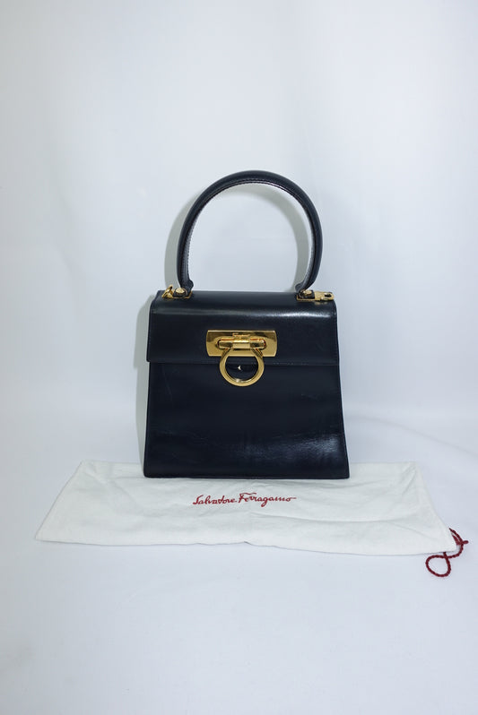Ferragamo Vintage Navy Iconic Top Handle Bag