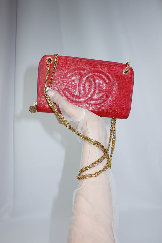 Chanel Re-Worked Zip Vintage W.O.C CC logo Hot Pink