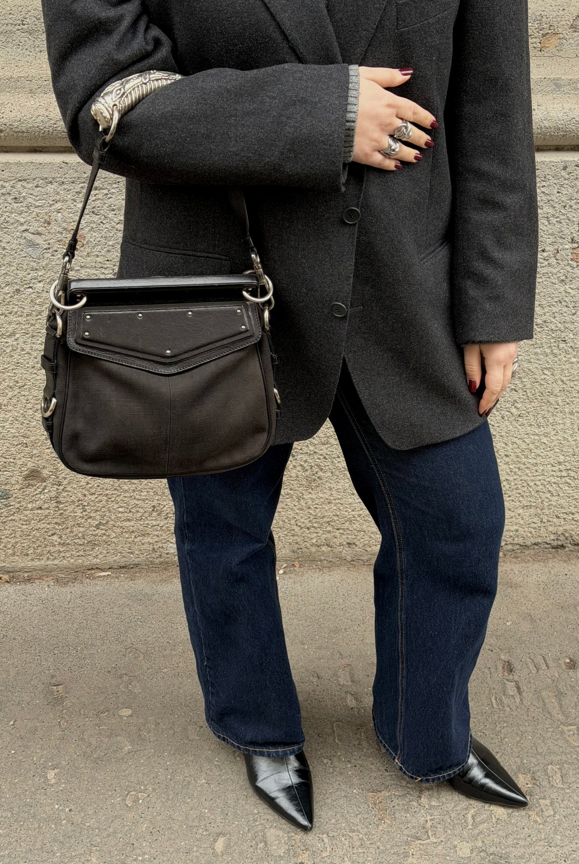 Yves Saint Laurent Rive Gauche Mombasa vintage black canvas bag AW02