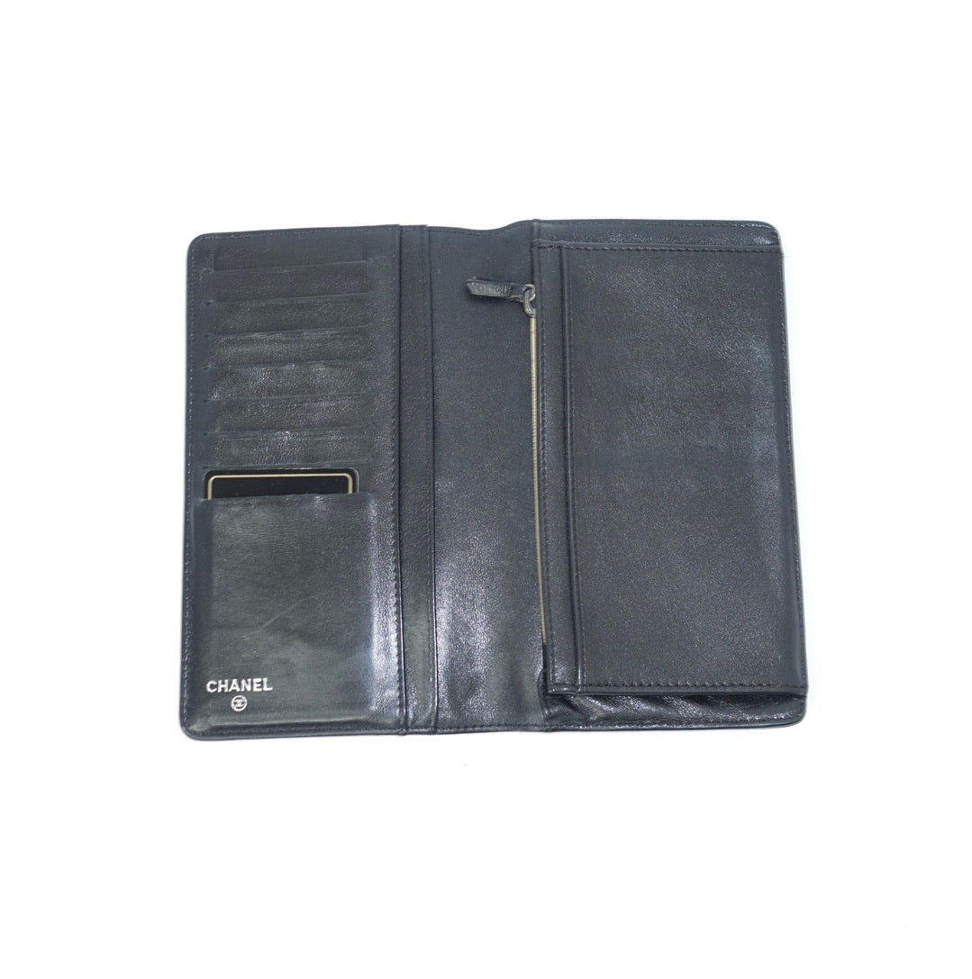 Chanel Black Leather CC Logo Long Wallet