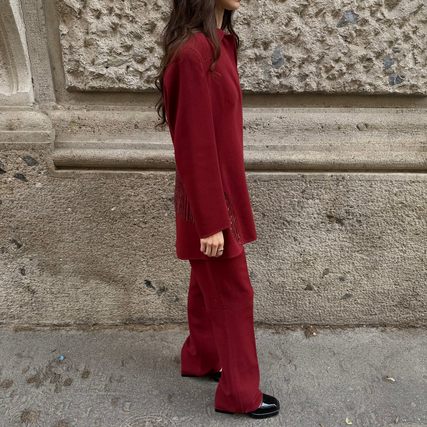 Alfio Paglione Couture Red Beaded Jacket & Pants Set