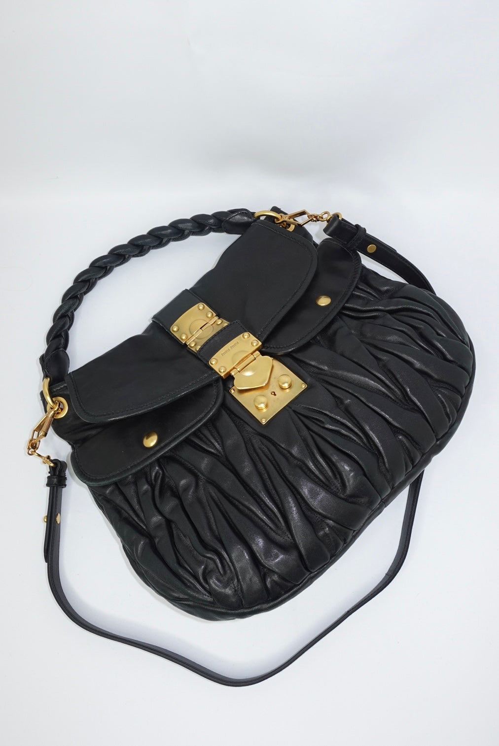 MIU MIU Vintage Coffer Black Matelassé Bag