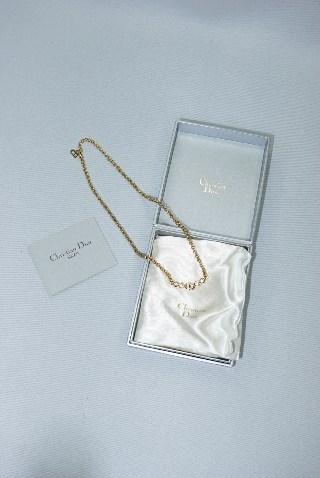 Christian Dior Gold Toned Vintage Necklace CD Logo Crystals