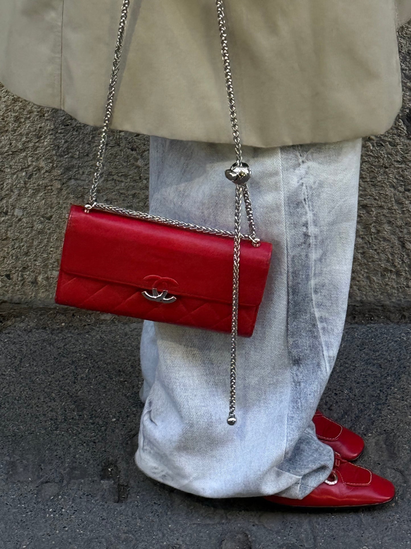 Re-Worked Chanel CC  Timeless Flap Vintage Lobster Red Wallet with Chain