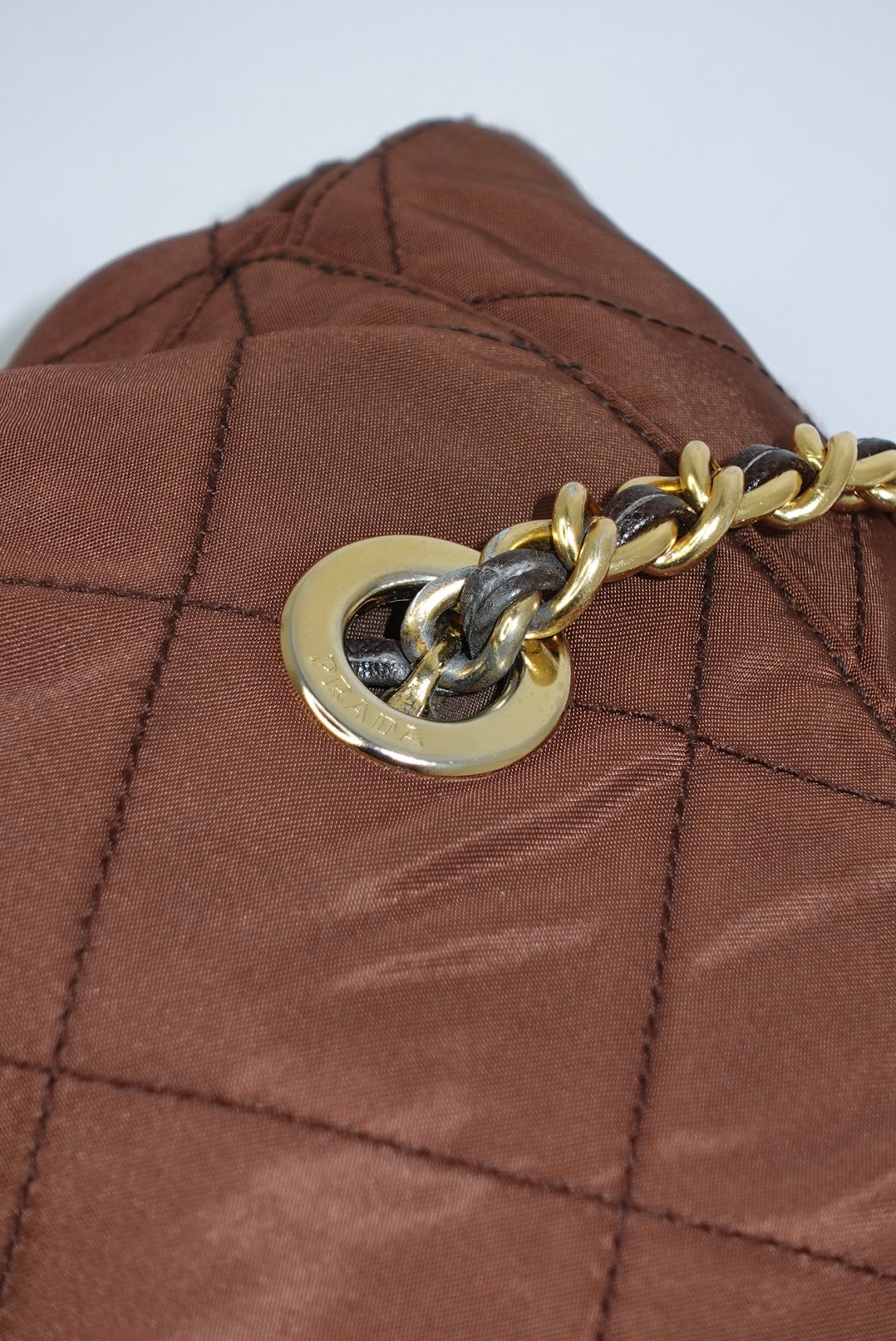 Prada Nylon Brown Vintage Gold Toned Hardware Shoulder Bag