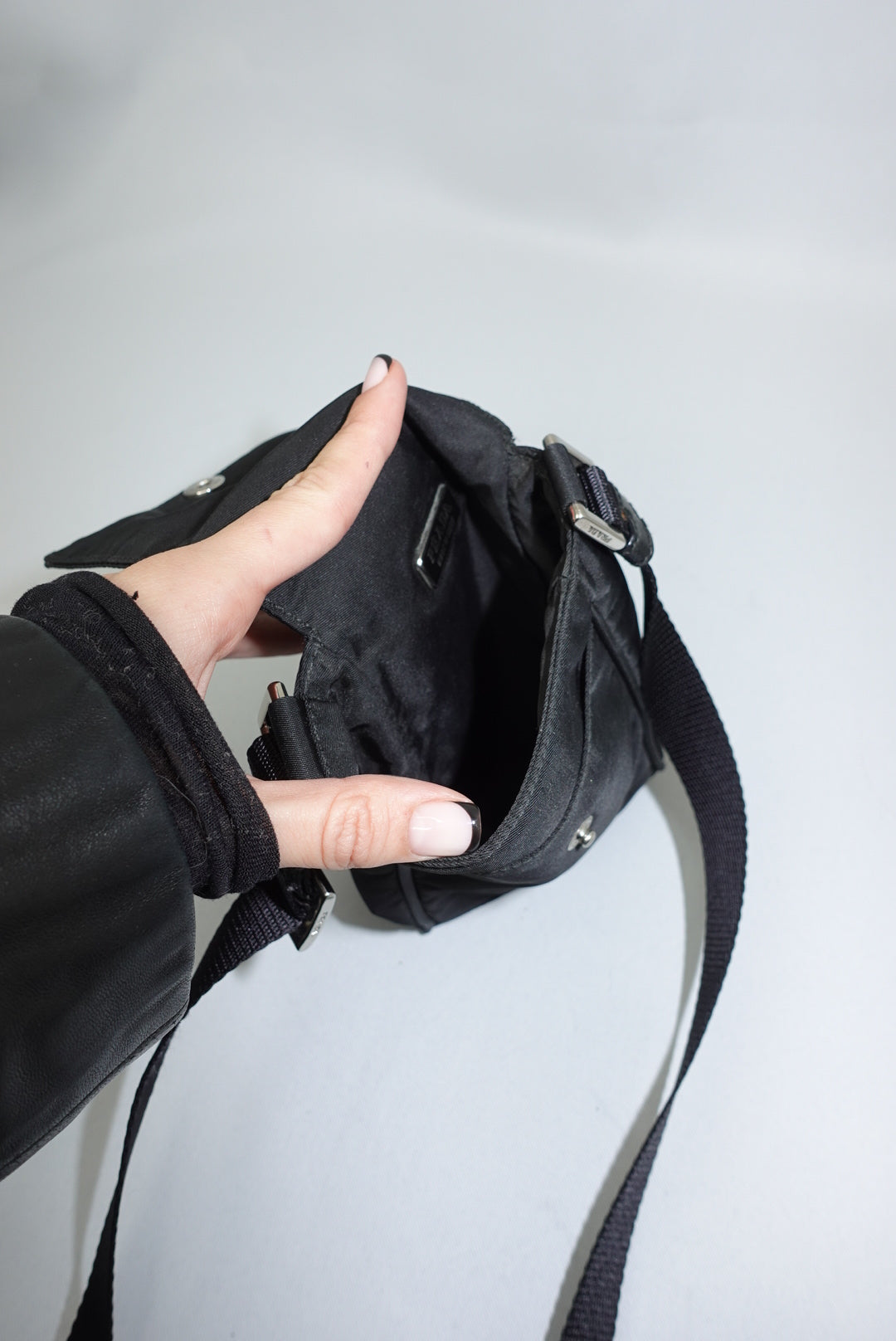 Prada Nylon Black Vintage Silver Toned Hardware Mini Crossbody Bag