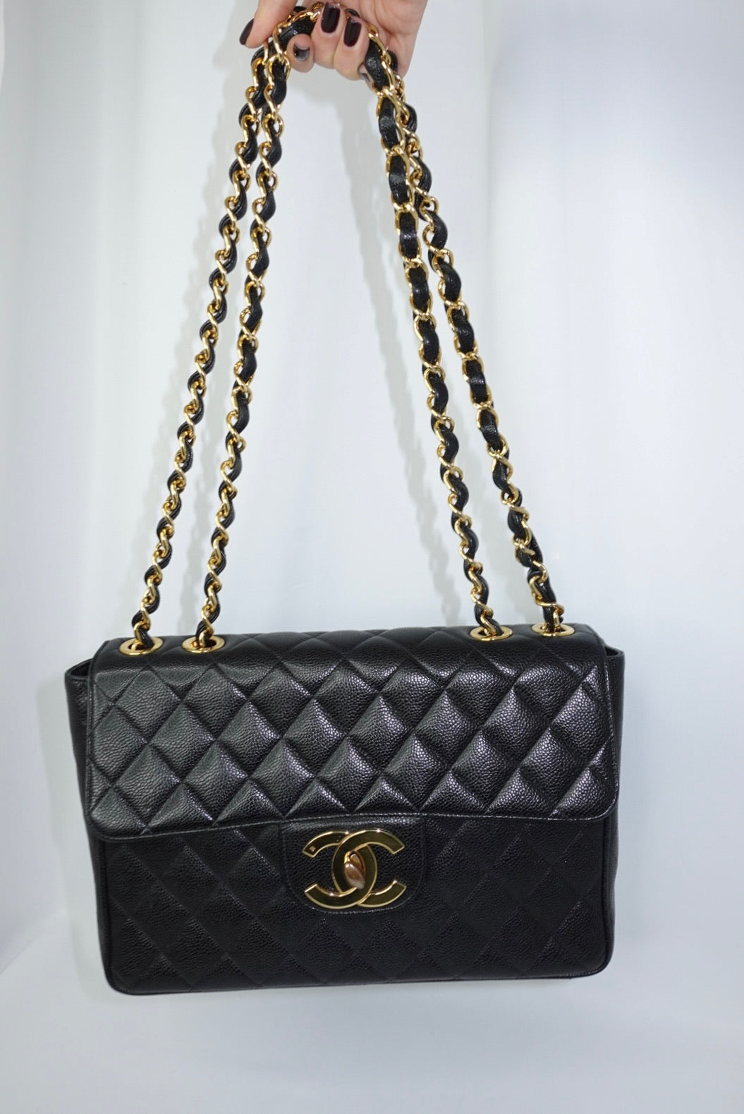 Chanel Vintage Jumbo Maxi Logo Caviar Leather