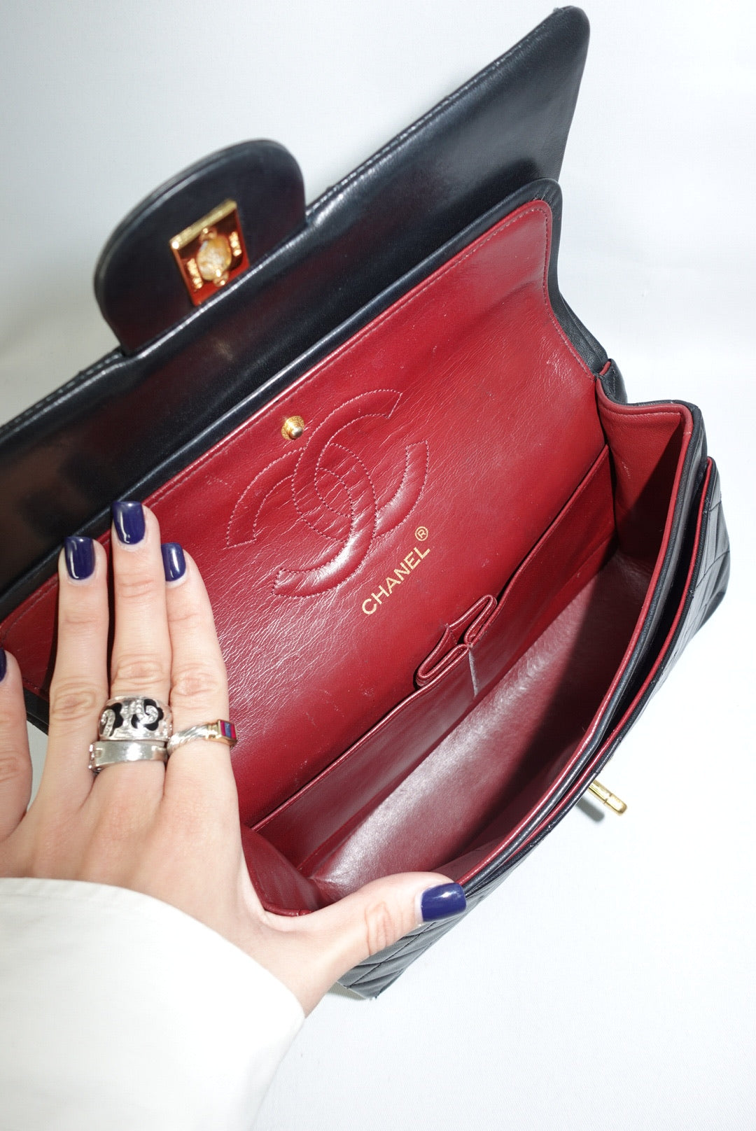 Borsa Chanel Vintage Classic Timeless Medium 25 Double Flap nera