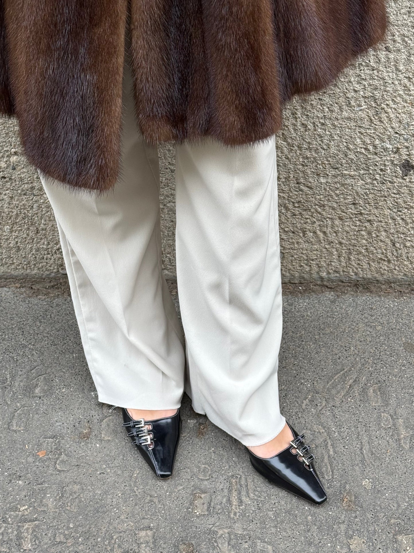 Prada Black Leather Kitten Heel Mules - Size 38.5