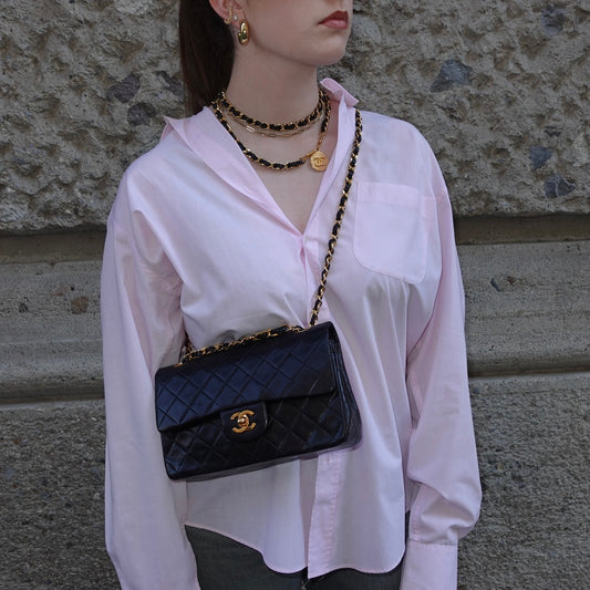 Chanel Vintage Timeless Classic Small 23 Double Flap Nero Agnello SET COMPLETO