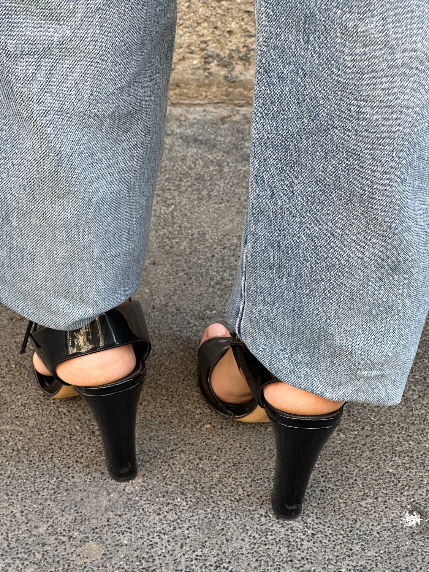 Chanel Vintage Black Patent Slingback Heel Sandals 38