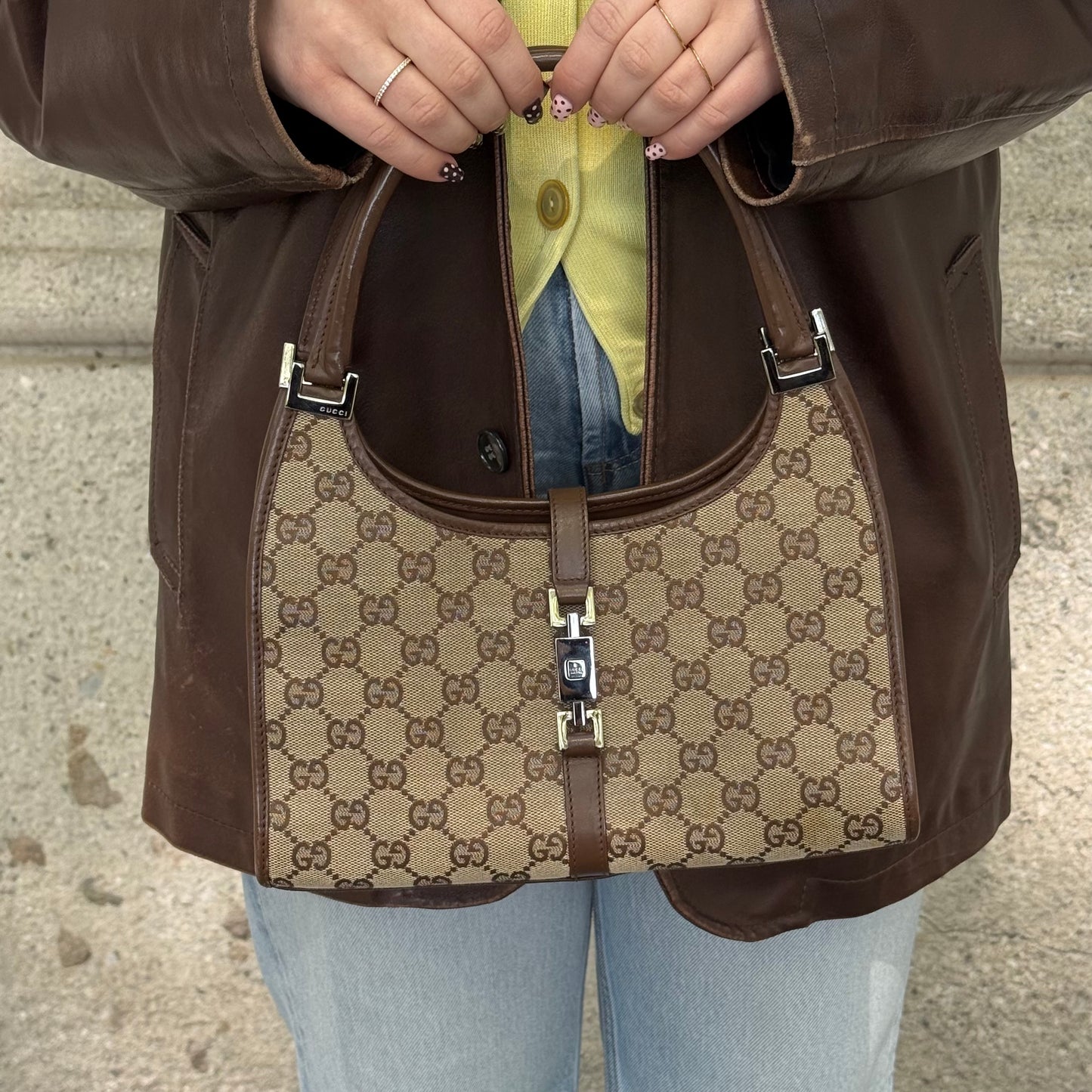 Gucci Jackie Bardot Vintage Monogram Canvas Small Shoulder Bag