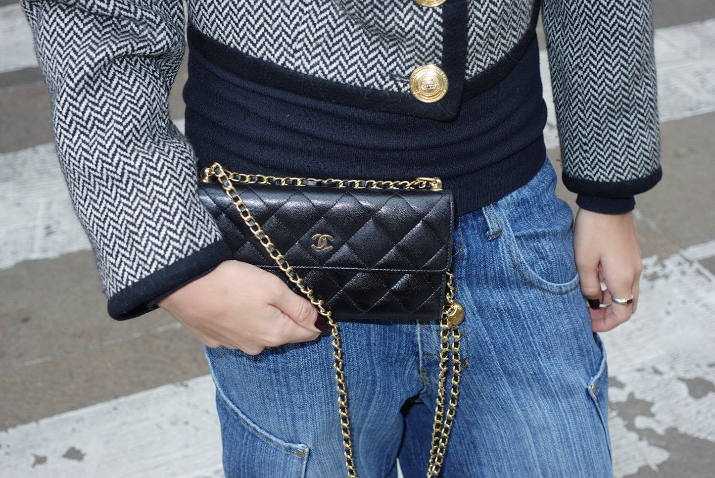 Chanel Re-Worked Black Timeless Flap Vintage Wallet with Chain