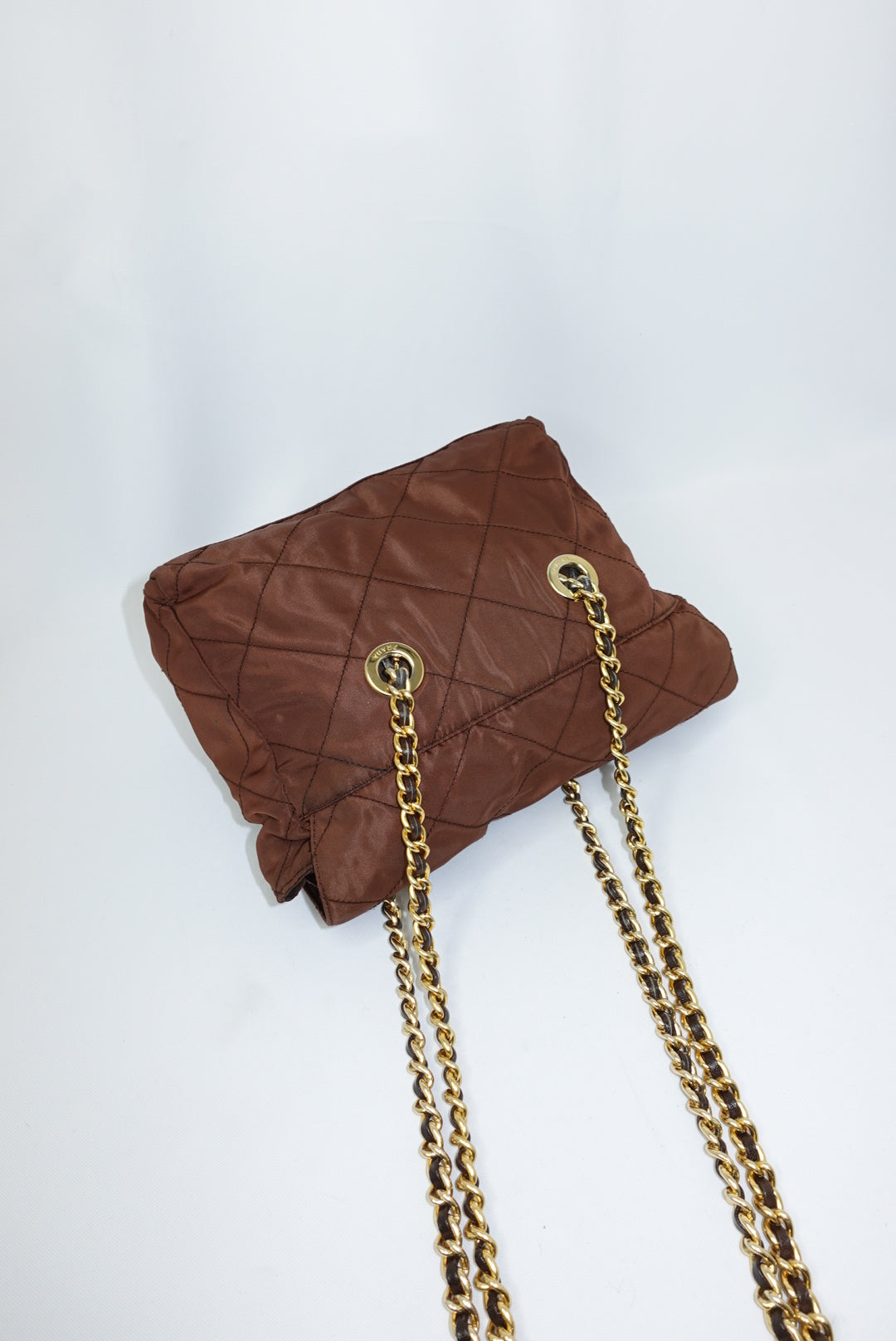 Prada Nylon Brown Vintage Gold Toned Hardware Shoulder Bag