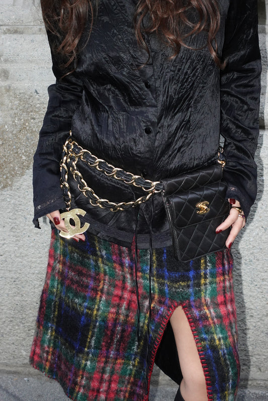 Chanel Vintage Black Timeless Belt Bag CC Logo Chain