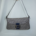 Vintage Fendi navy Zucchini monogram canvas Baguette with navy leather trim