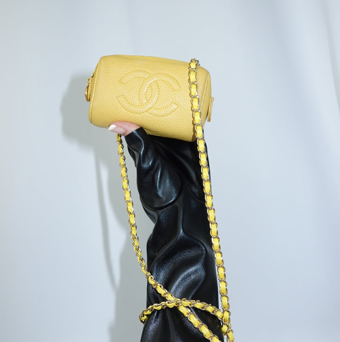 Chanel Mini Yellow Coin Pouch w/chain