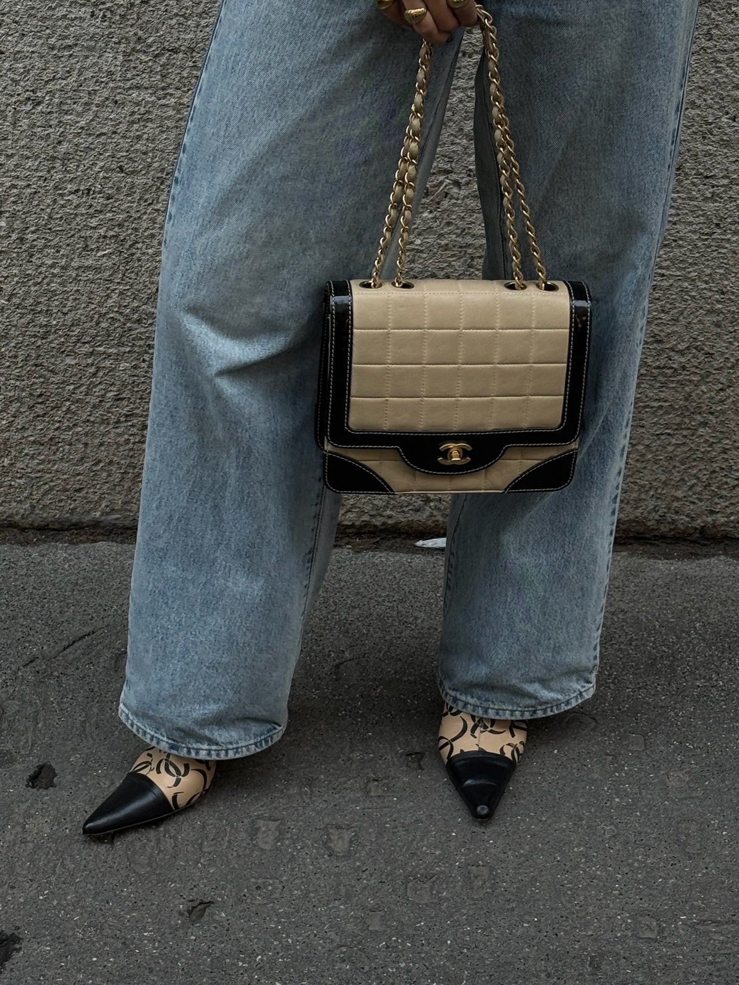 Chanel Vintage Timeless Classic Single Flap Black and Cream