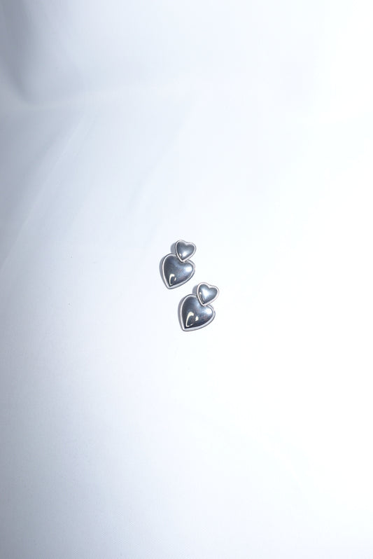 Stainless Steel Double Heart Silver Toned Earrings
