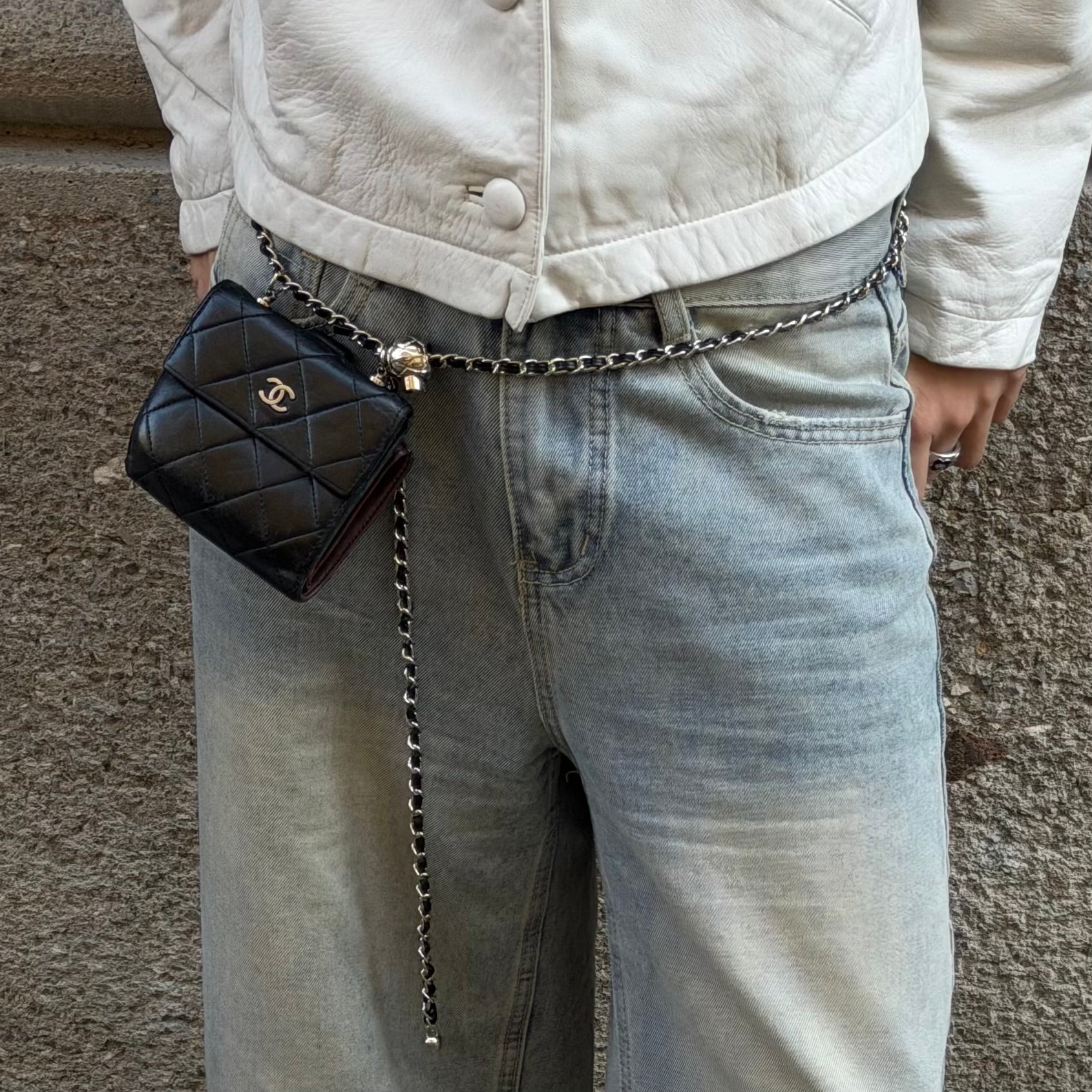 Chanel Mini Flap Wallet Chain Black Lamb Leather