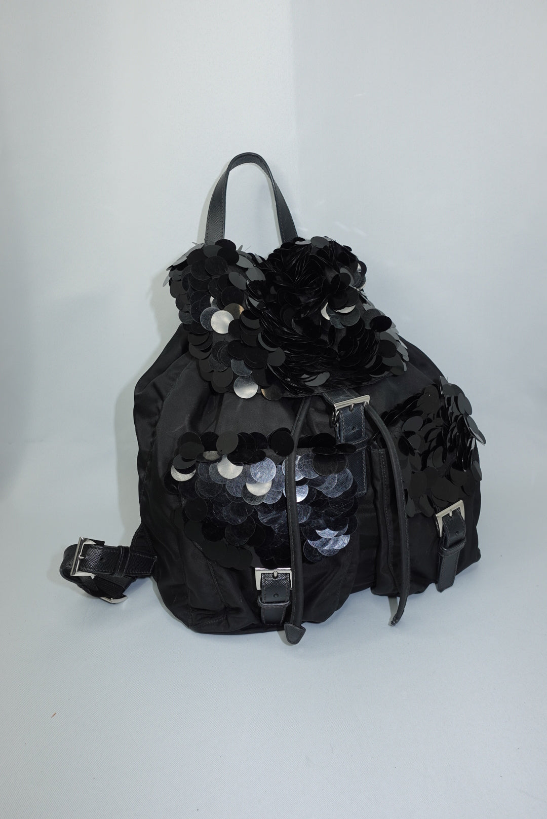 prada black sequin backpack luxury