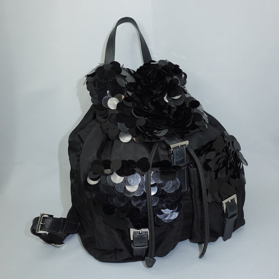 prada black sequin backpack luxury