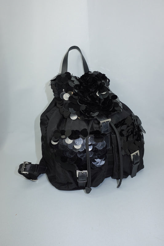 prada black sequin backpack luxury