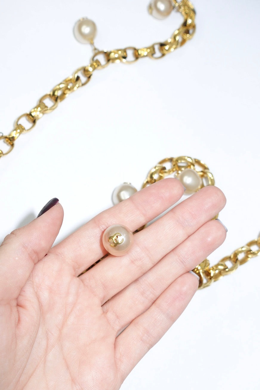 Chanel Vintage Satin Pearl Chain Embroidered CC Logo Bag