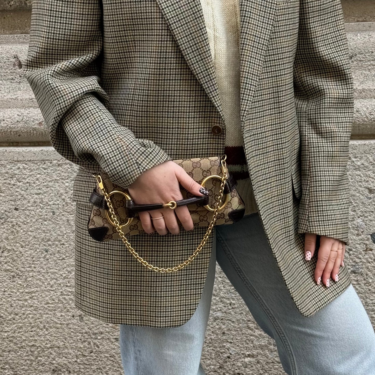 Gucci Small Shoulder Bag GG Monogram Canvas with Horsebit Detail