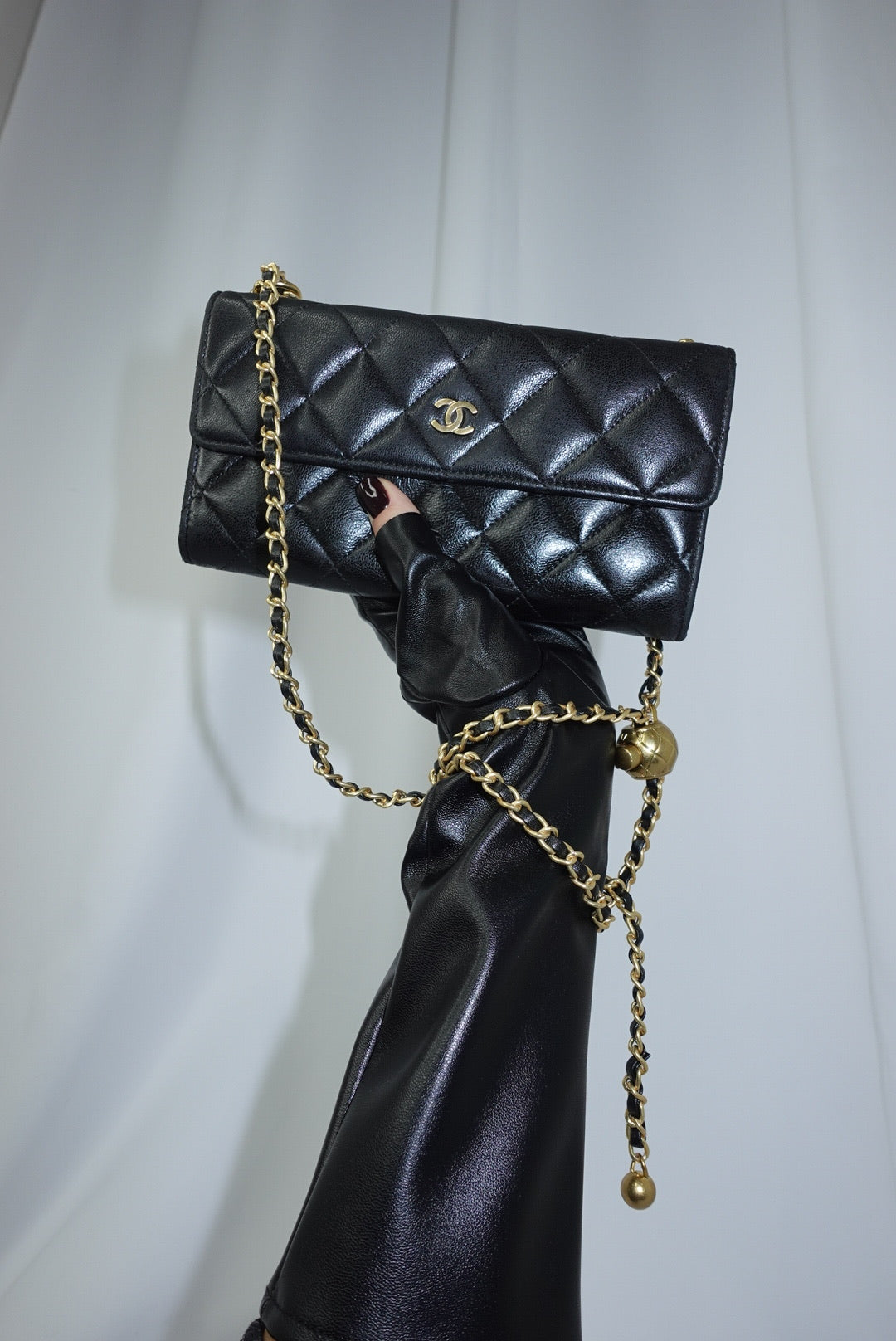 Chanel Re-Worked Black Timeless Flap Vintage Wallet with Chain