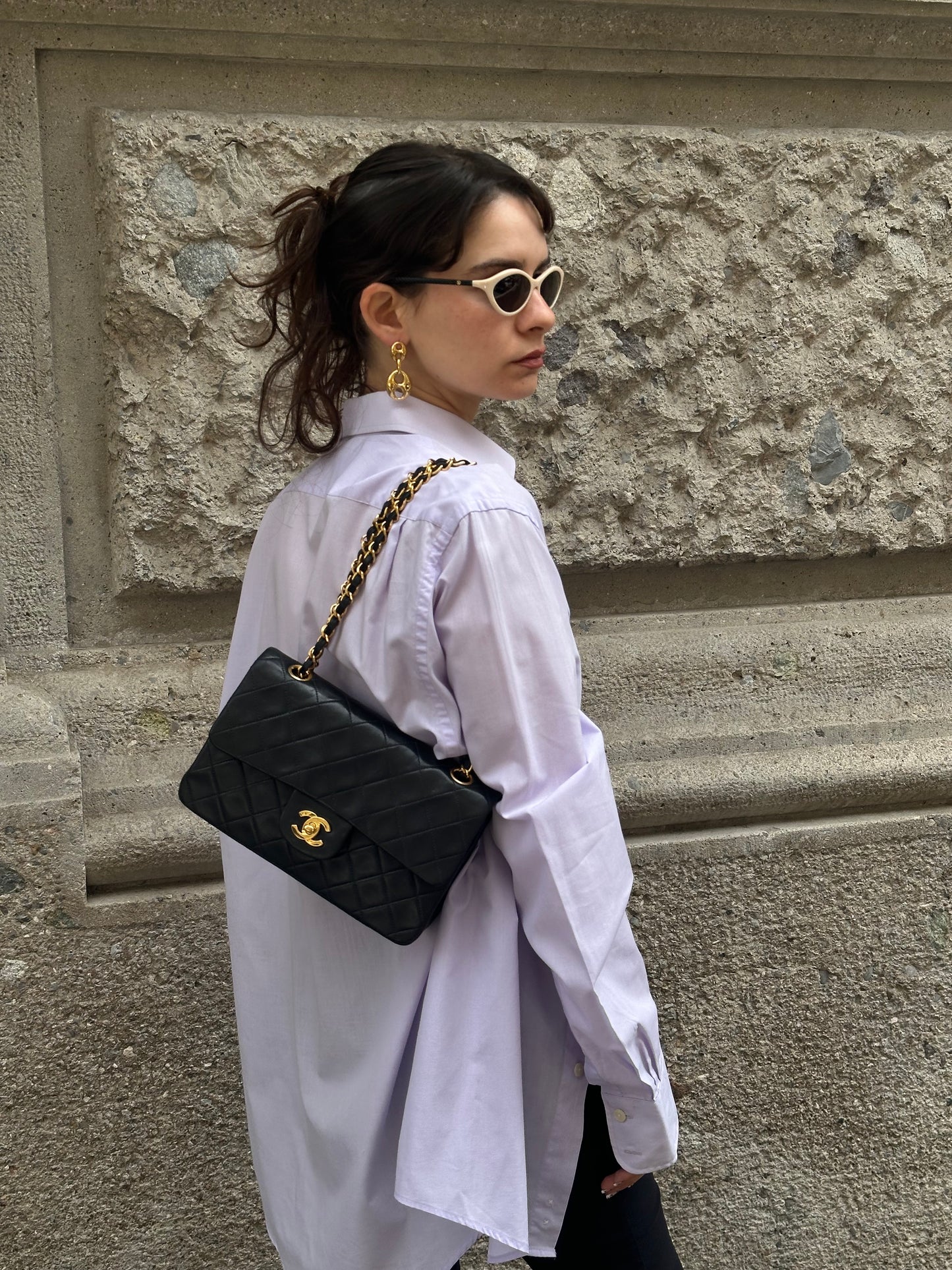155. Chanel Vintage Timeless Classic 23 Double Flap Black Full Set