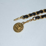 Authentic Chanel vintage gold plated chain belt black leather