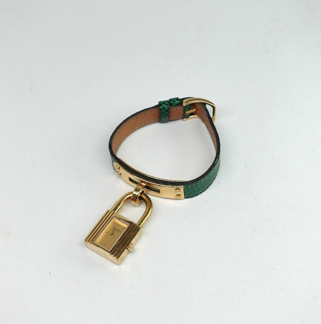 Hermès Vintage Kelly Green Lizard Leather Watch